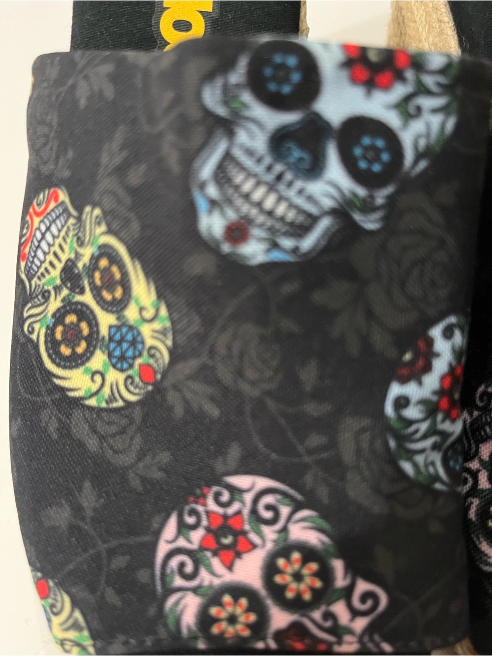 Loudmouth Sugar Skull Jute Wedge Mules Sandals 6.5 Edgy Rockabilly Goth